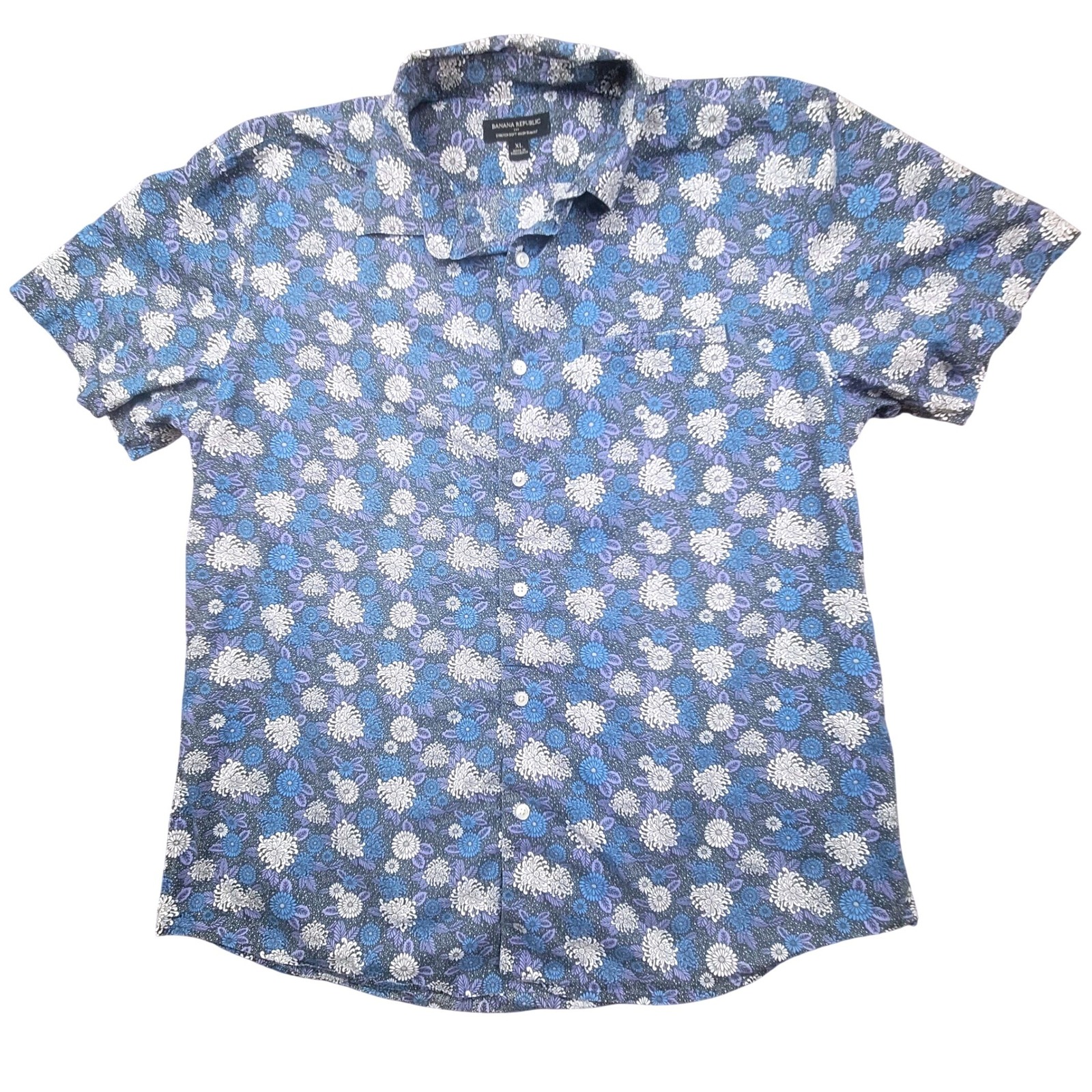 Banana Republic Shirt Mens Xl Blue Floral Stretch Soft Wash Slim Fit Button Up
